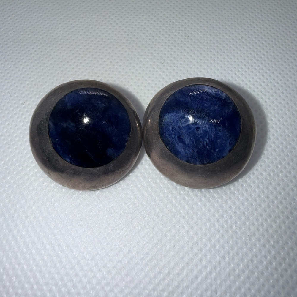 Vintage Taxco Mexico Sterling Silver Lapis Lazuli Clip-On Earrings